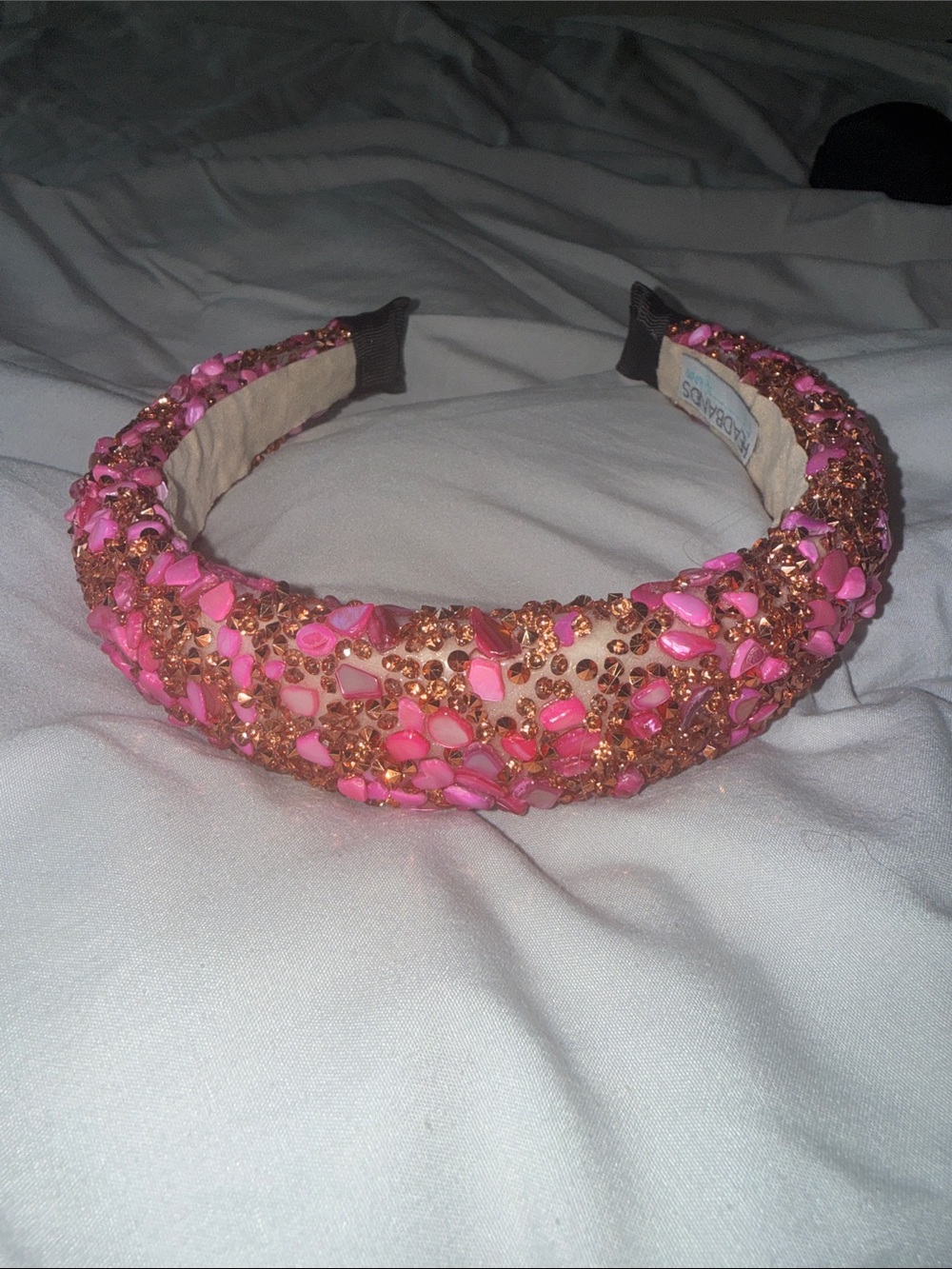 Embellished Pink Crystal & Rose Gold Beaded Headband